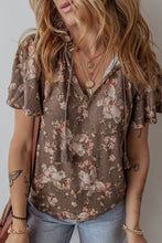 Load image into Gallery viewer, Taupe Floral Split Neck Top