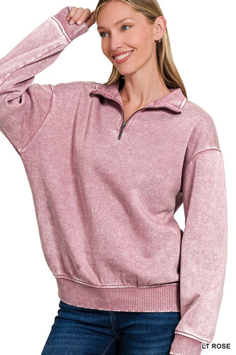 Acid Wash Fleece Half Zip Pullover