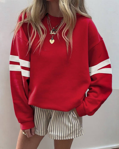 Red Contrast Striped Drop Shoulder Sweatshirt