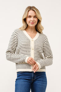 Black & Ivory V-Neck Button Up Cardigan