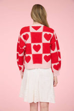 Load image into Gallery viewer, Red Heart Checkered Pattern Crew Sweater