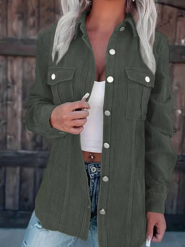 Green Corduroy Lapel Cardigan