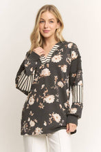 Load image into Gallery viewer, Black Floral Hoodie w/Stripe Contrast