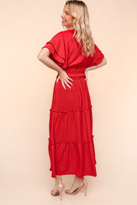 Red Notched Neck Maxi Dress