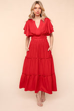 Load image into Gallery viewer, Red Notched Neck Maxi Dress