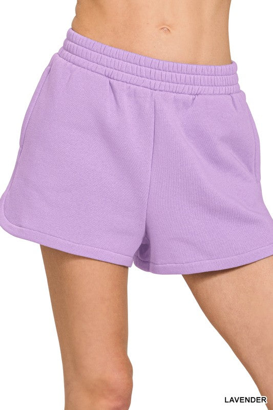 Lavender Fleece Elastic Waistband Dolphin Shorts