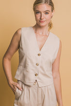 Load image into Gallery viewer, Khaki Linen Button-Up Vest