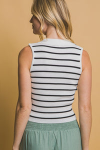 White & Black Ribbed V- Neck Tank