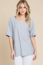 Load image into Gallery viewer, Grey V Neck Swiss Dot Top