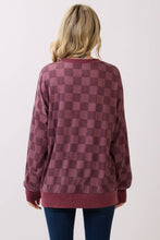 Load image into Gallery viewer, Burgundy Checkered Print Drop Shoulder Pullover Top