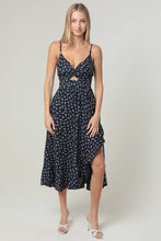 Load image into Gallery viewer, Navy Floral V-Neck Twist Front Midi