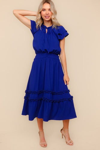 Solid Maxi Dress W/ Flutter Sleeve