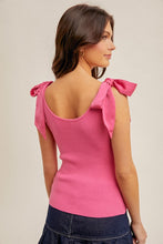 Load image into Gallery viewer, Pink Shoulder Satin Tie Tank