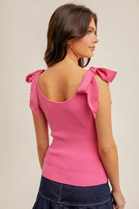 Pink Shoulder Satin Tie Tank