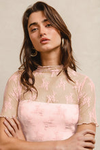 Load image into Gallery viewer, High Neckline Mesh Lace Short Sleeve Top