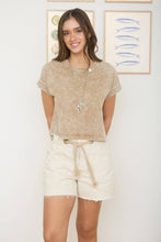 Load image into Gallery viewer, WASHED SHORT SLEEVE BOXY KNIT TOP: OLIVE