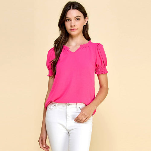 Hot Pink Ruffled Sleeve V Neck Top