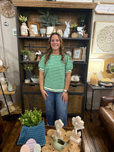 Load image into Gallery viewer, Green Stripe Ruffle Trim Sleeve Top