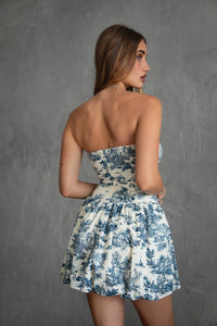 Blue Strapless Bubble Hem Mini Dress