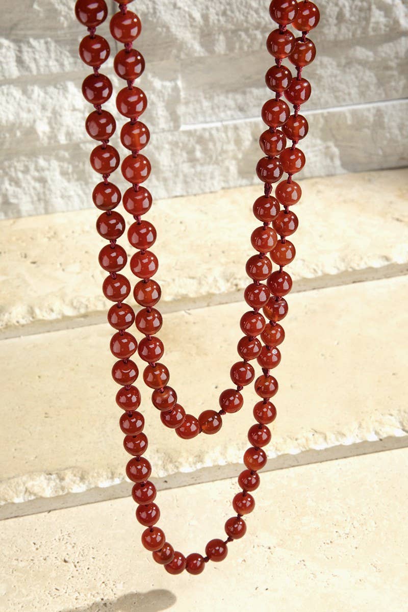 Semi Precious 8mm Long Necklace: Carnelian
