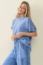 Load image into Gallery viewer, Denim Blue Mineral Washed Boho Trim Top