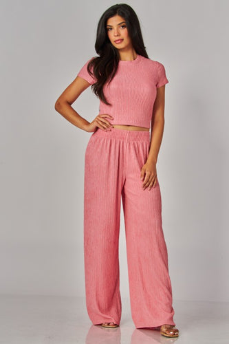 Crinkle Plisse Short Sleeve Loungewear Set