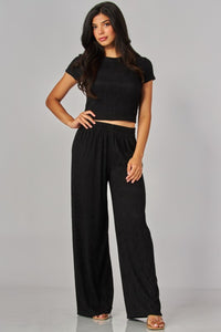 Crinkle Plisse Short Sleeve Loungewear Set