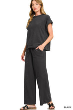 Load image into Gallery viewer, Black Slub Short Sleeve Tee &amp; Long Pants Set