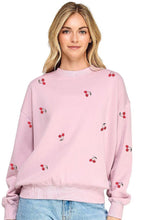 Load image into Gallery viewer, Pink Fleece Relaxed Fit Sweatshirt With Cherry Embroidery