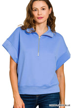 Load image into Gallery viewer, Cornflower Blue Scuba Half Zip Top