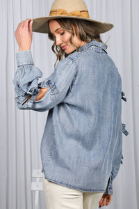 Chambray Bow Washed Denim Shirt
