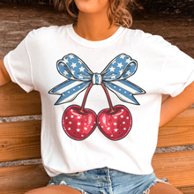 Load image into Gallery viewer, White Cherry Bow Flag Bow Graphic Tee