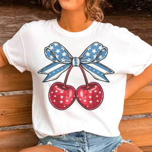 White Cherry Bow Flag Bow Graphic Tee