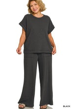Load image into Gallery viewer, Black Slub Short Sleeve Tee &amp; Long Pants Set