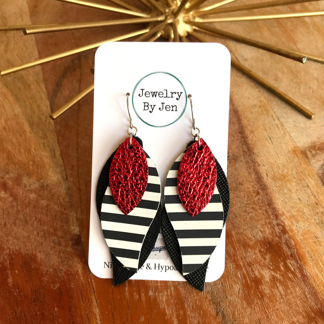 Twist: Red, Black & White Stripes and Black Earrings
