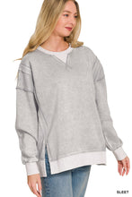 Load image into Gallery viewer, Sleet Fleece Acid Washed Contrast Trim Pullover