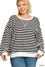 Load image into Gallery viewer, Black Striped Rib Banded Pullover