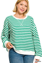 Load image into Gallery viewer, Kelly Green Striped Rib Banded Pullover