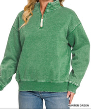Load image into Gallery viewer, Hunter Green Acid Wash Fleece Half Zip Sweatshirt