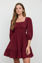 Load image into Gallery viewer, Burgundy Lace Trim Square Neck Mini Dress