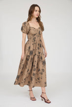Load image into Gallery viewer, Khaki Floral Sweetheart Midi Dress