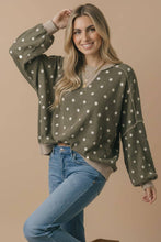Load image into Gallery viewer, Brown Crew Neck Polka Dot Reverse Stitch Pullover