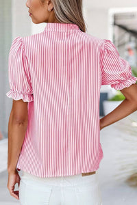 Red Stripe Ruffle Sleeve Top