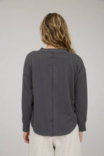 Load image into Gallery viewer, Charcoal Washed Ribbed Henley Top