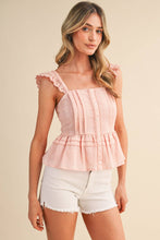 Load image into Gallery viewer, Blush Eyelet Flutter Peplum Tank