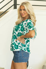 Load image into Gallery viewer, Green Floral Ruffle Short Sleeve Top