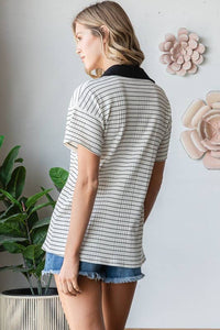 Cream & Black Stripe Top