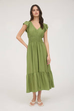 Load image into Gallery viewer, Black Ruffle Shirred Waist Midi Dress