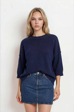 Load image into Gallery viewer, Navy Exposed Seam Drop Shoulder Sweater