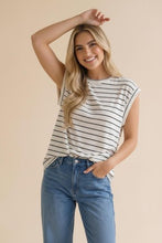 Load image into Gallery viewer, Black &amp; White Round Neck Short Sleeve Stripe Top